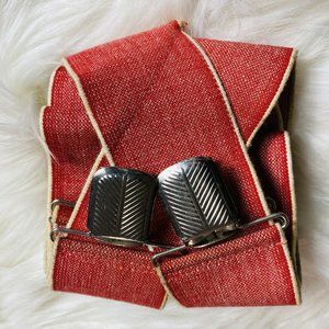 Vintage Fancy Santa Suspenders Mens Elastic Clip On Red Christmas 38”